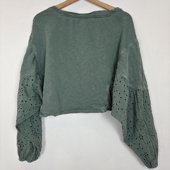 Anthro Pilcro Green Eyelet Batwing Boho Indie Crop Sweatshirt Size:M - Picture 5 of 7